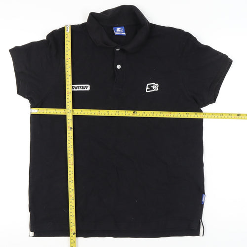Starter Men's Black Polo Shirt Size L Logo Short Sleeve Cotton Casual