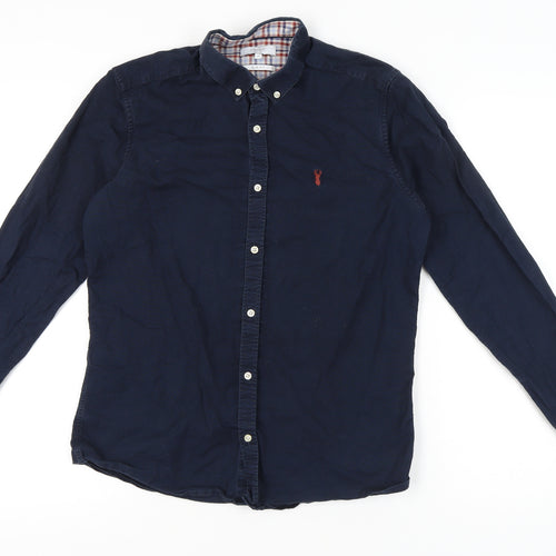Next Mens Blue Slim Fit Button-Down Shirt Size M 39"-41" Long Sleeve