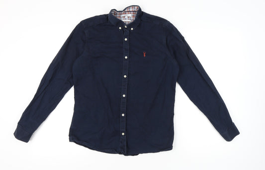 Front view of Next men’s blue slim fit button-down shirt, size M, 39"-41" long sleeve