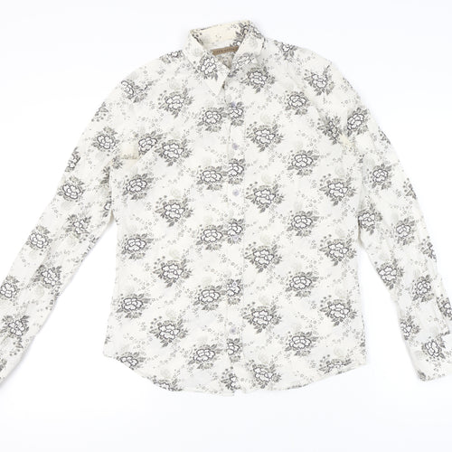Ted Baker Men’s White Floral Shirt Size M Long Sleeve Button-Up
