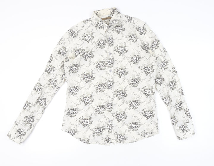 Ted Baker Men’s White Floral Shirt Size M Long Sleeve Button-Up