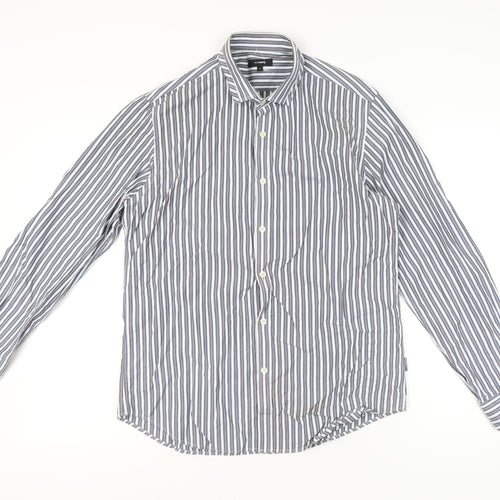Peter Werth Men's Blue Striped Long Sleeve Cotton Shirt L