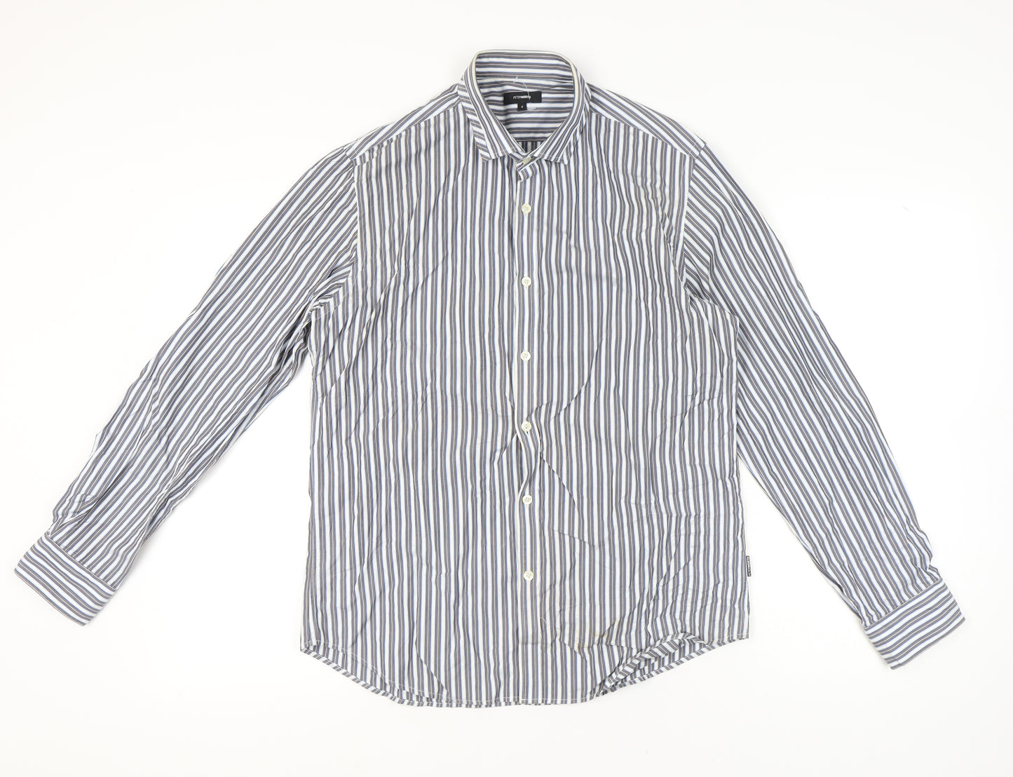 Peter Werth Men's Blue Striped Long Sleeve Cotton Shirt L