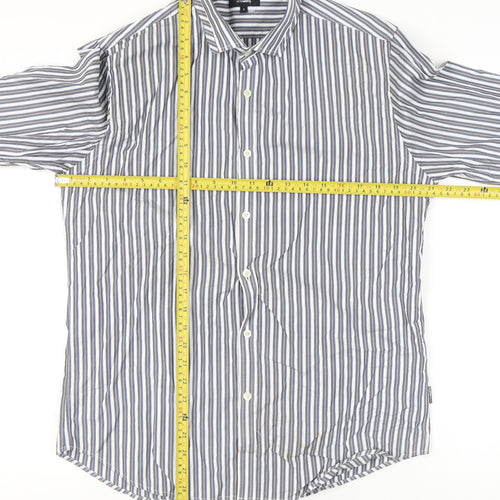 Peter Werth Men's Blue Striped Long Sleeve Cotton Shirt L