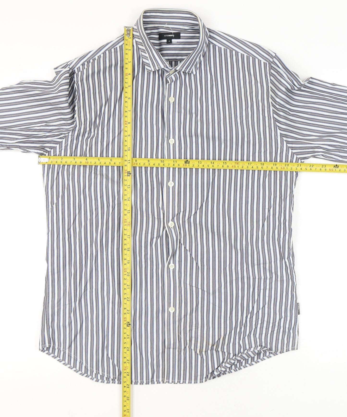 Peter Werth Men's Blue Striped Long Sleeve Cotton Shirt L