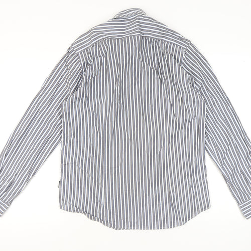 Peter Werth Men's Blue Striped Long Sleeve Cotton Shirt L