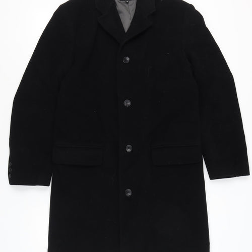 Next Men's Black Wool Blend Long Overcoat Size M Classic Formal