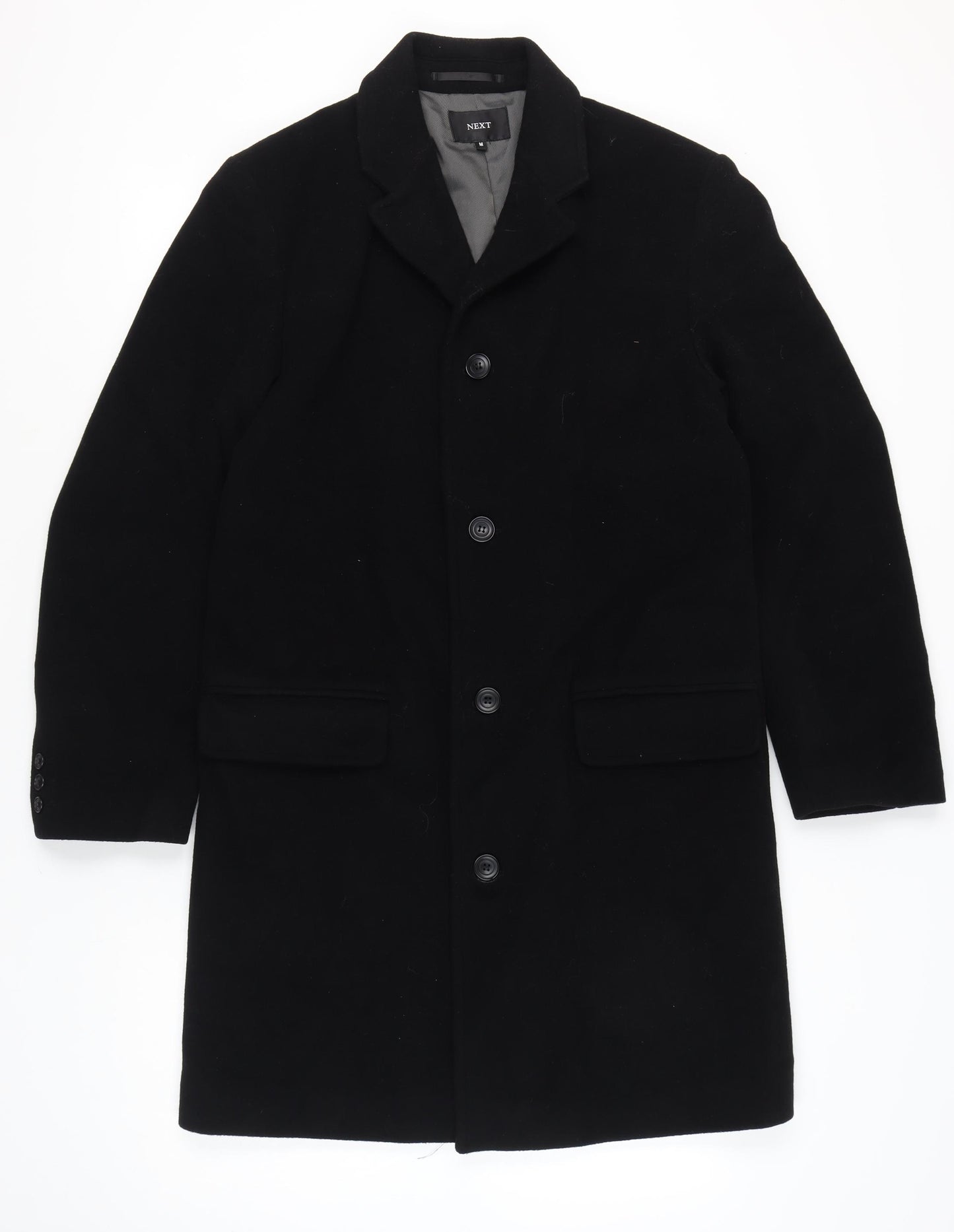 Next Men's Black Wool Blend Long Overcoat Size M Classic Formal