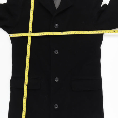 Next Men's Black Wool Blend Long Overcoat Size M Classic Formal