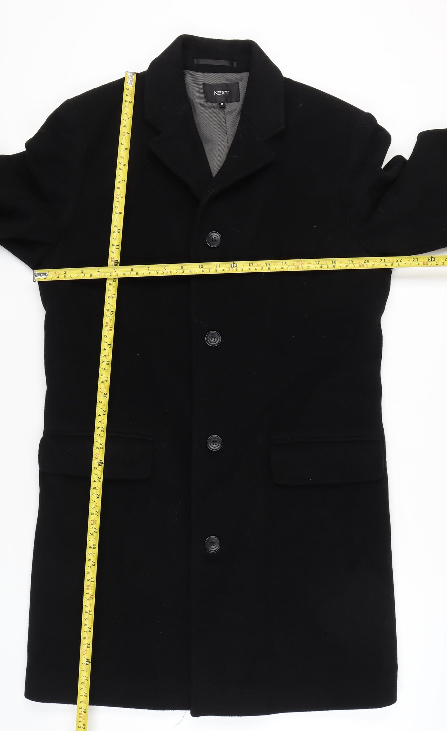 Next Men's Black Wool Blend Long Overcoat Size M Classic Formal