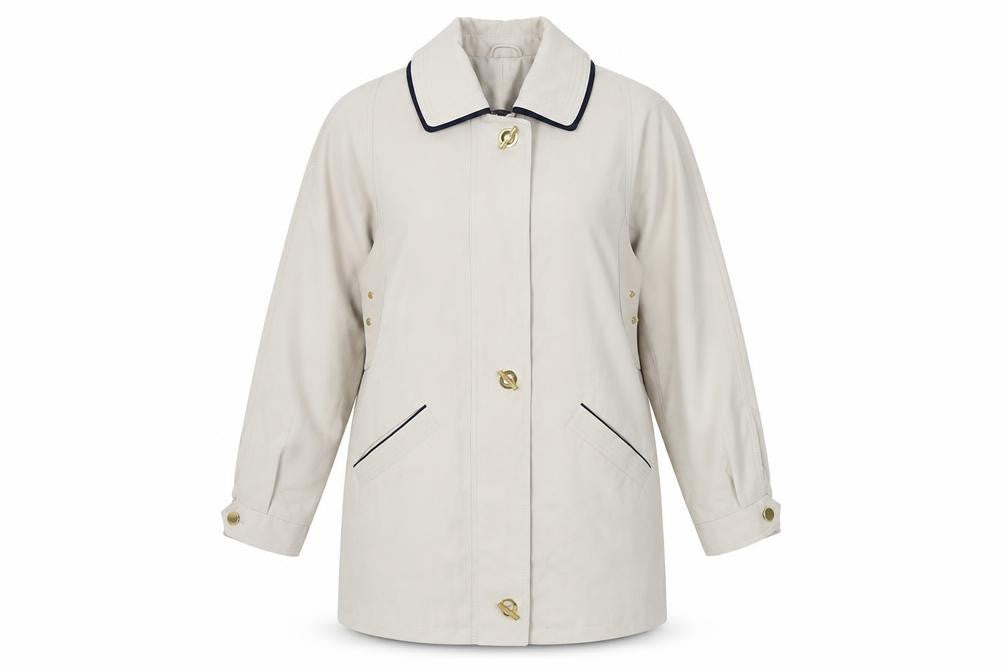 Front view of David Barry women’s beige mid-length overcoat uk14 polyester