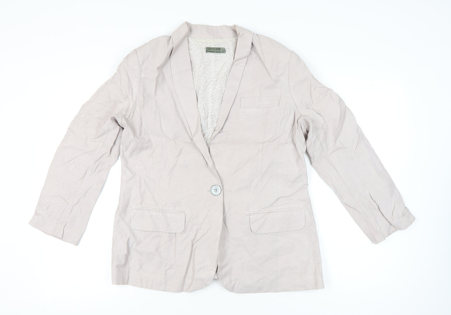 Mint Velvet Womens Beige Linen Blend Blazer Size 16 Single Breasted