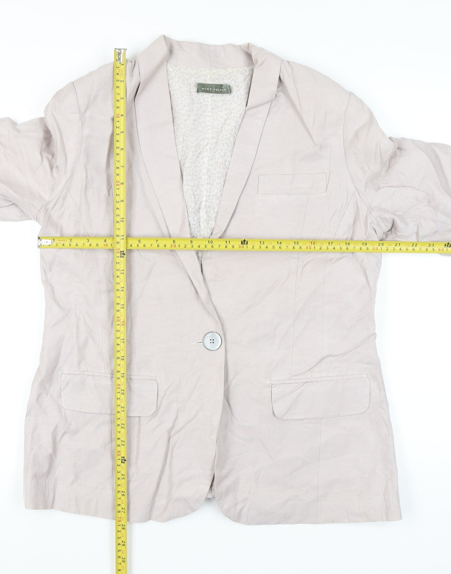 Mint Velvet Womens Beige Linen Blend Blazer Size 16 Single Breasted