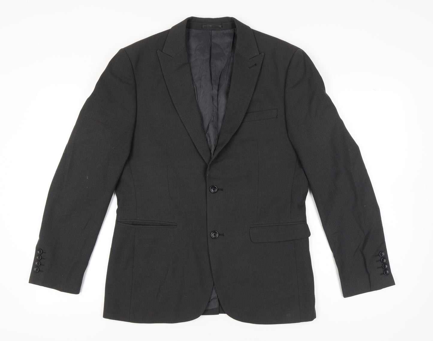 Next Men's Grey Blazer Jacket Size 40 Regular Fit Notch Lapel