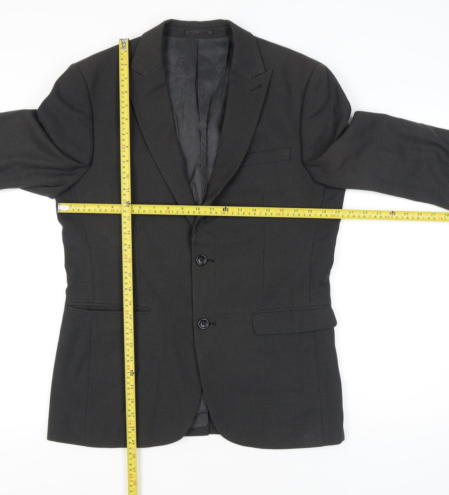 Next Men's Grey Blazer Jacket Size 40 Regular Fit Notch Lapel