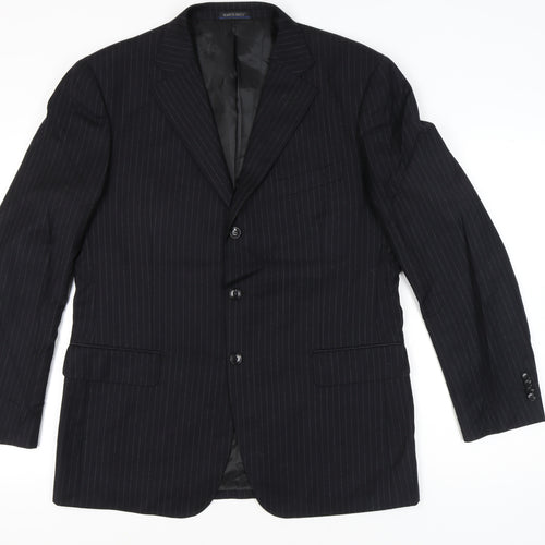 Marco Ricci Men’s Black Pinstripe Wool Blazer Jacket Size UK 46