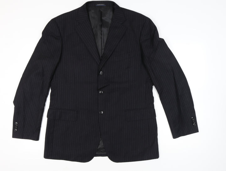Marco Ricci Men’s Black Pinstripe Wool Blazer Jacket Size UK 46