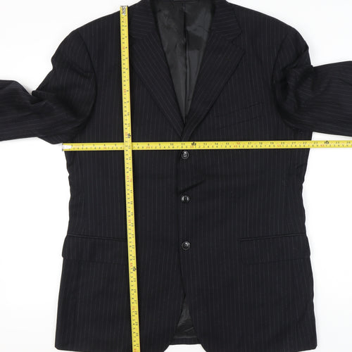 Marco Ricci Men’s Black Pinstripe Wool Blazer Jacket Size UK 46