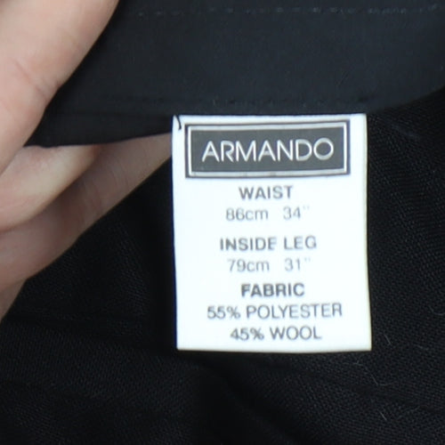 Armando Men’s Black Dress Pants 34W 31L Wool Blend Formal Trousers