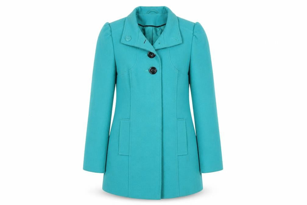 Front view of F&F Women’s Green Mid-Length Coat, size UK 10, Button Classic