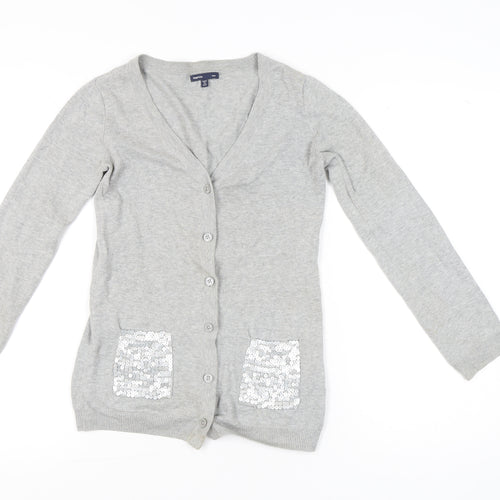 Gap Kids Teens Grey Cotton Sequin Pocket V-Neck Cardigan Size 14