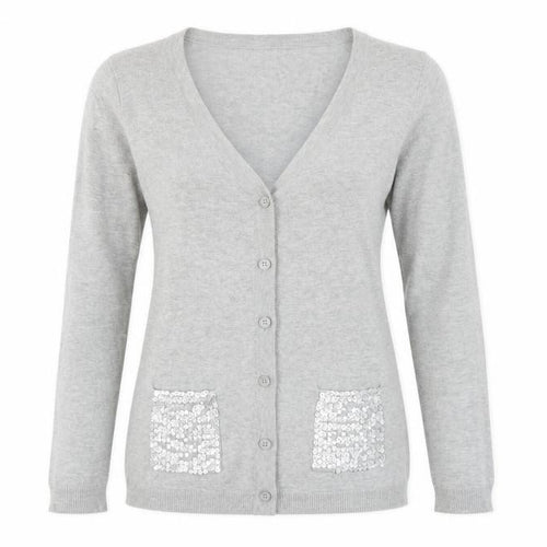 Gap Kids Teens Grey Cotton Sequin Pocket V-Neck Cardigan Size 14