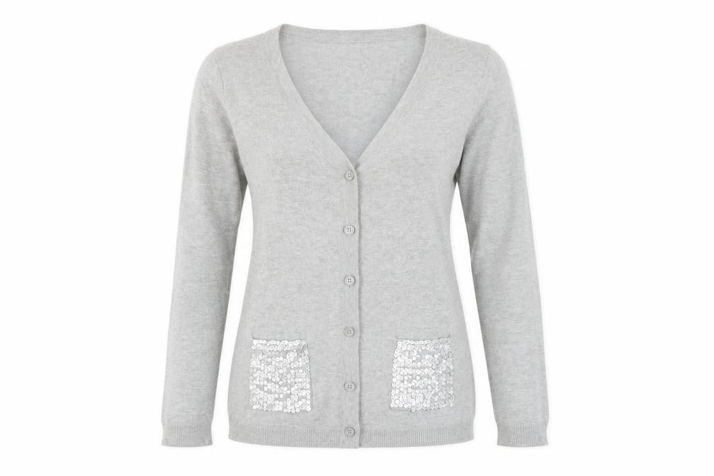 Gap Kids Teens Grey Cotton Sequin Pocket V-Neck Cardigan Size 14