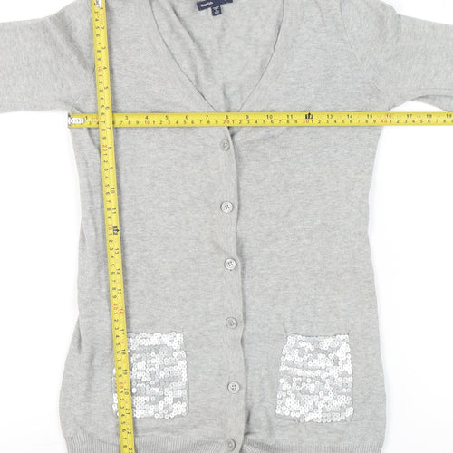 Gap Kids Teens Grey Cotton Sequin Pocket V-Neck Cardigan Size 14