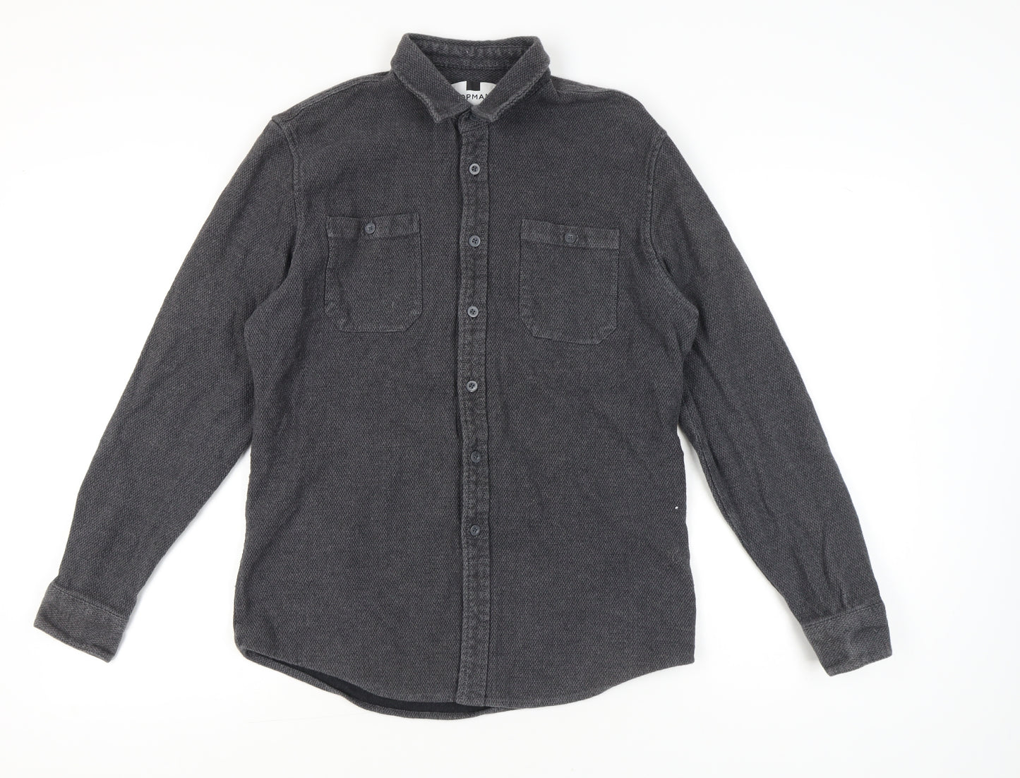 Topman Men’s Grey Flannel Cotton Button-Up Shirt Size M 38"-40" Regular Fit