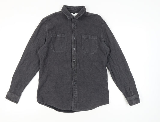 Front view of Topman Men’s Grey Flannel Cotton Button-Up Shirt, size M, 38"-40" Regular Fit