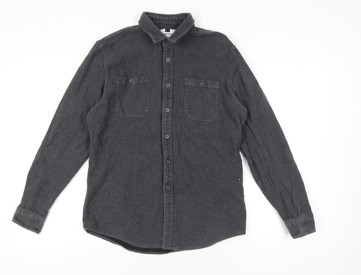 Topman Men’s Grey Flannel Cotton Button-Up Shirt Size M 38"-40" Regular Fit