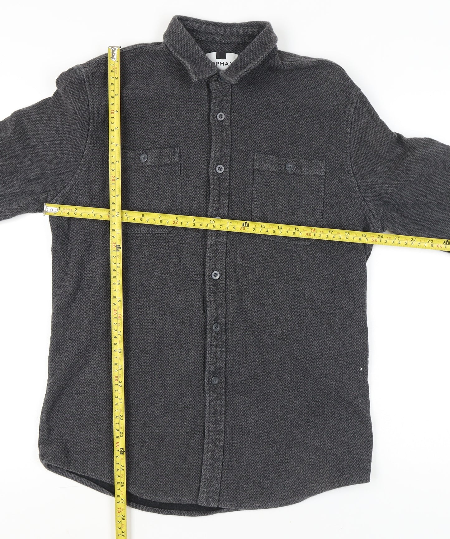 Topman Men’s Grey Flannel Cotton Button-Up Shirt Size M 38"-40" Regular Fit