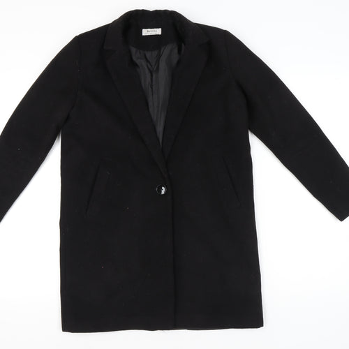Bershka Women’s Black Wool Blend Mid-Length Overcoat Size 12