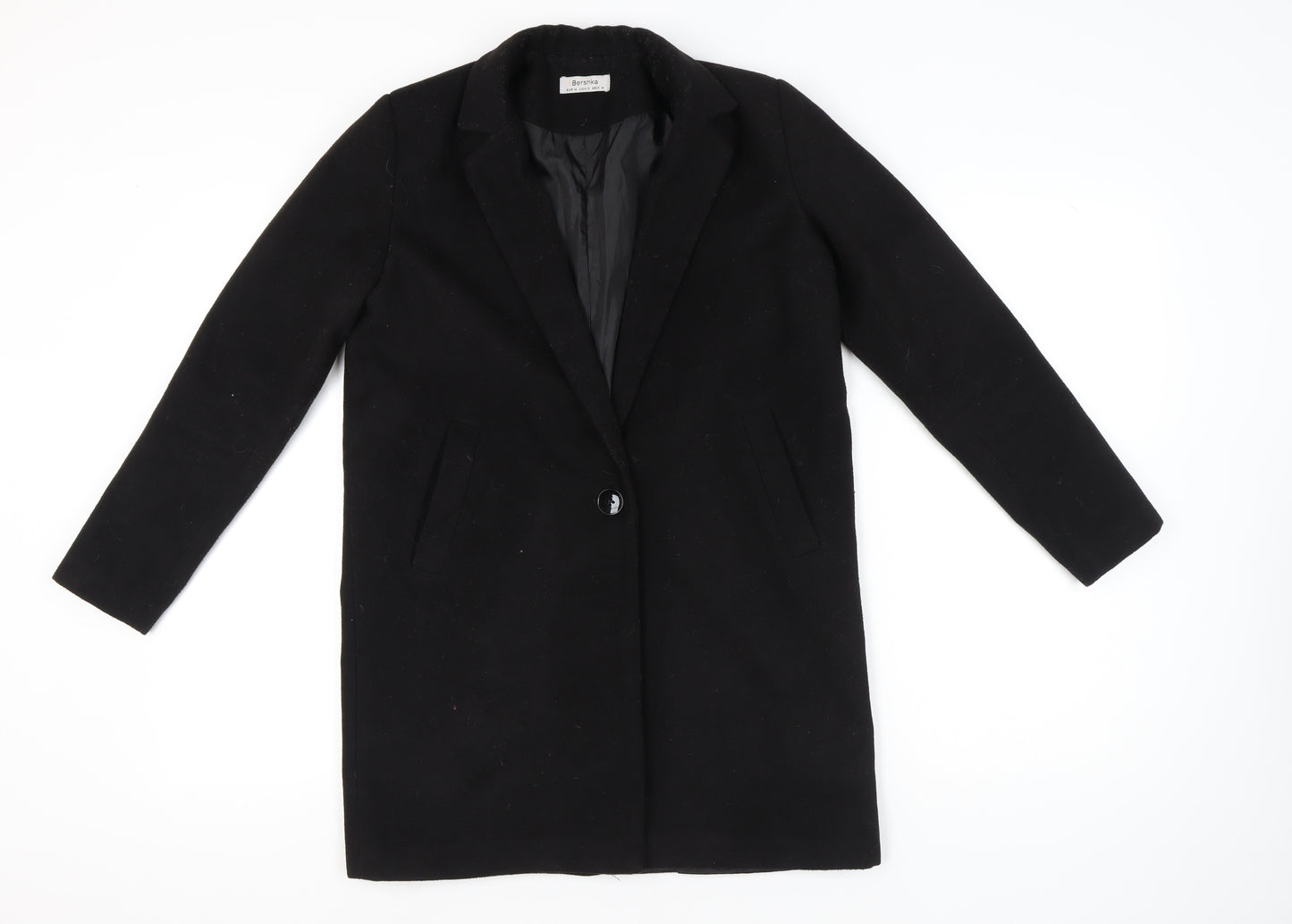 Bershka Women’s Black Wool Blend Mid-Length Overcoat Size 12