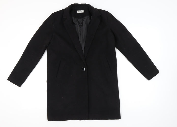 Bershka Women’s Black Wool Blend Mid-Length Overcoat Size 12