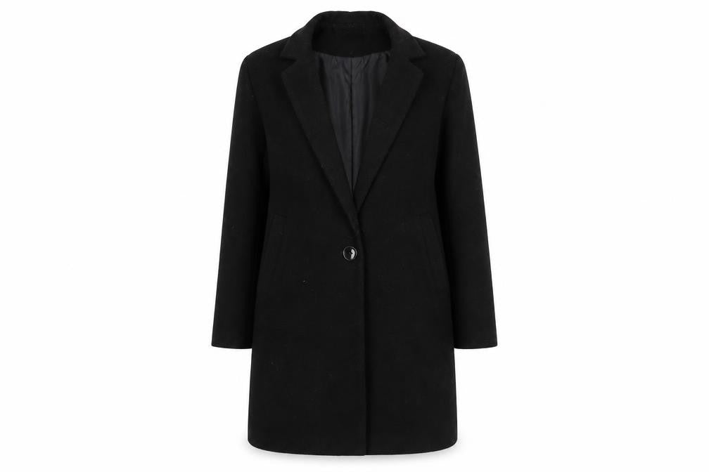 Bershka Women’s Black Wool Blend Mid-Length Overcoat Size 12