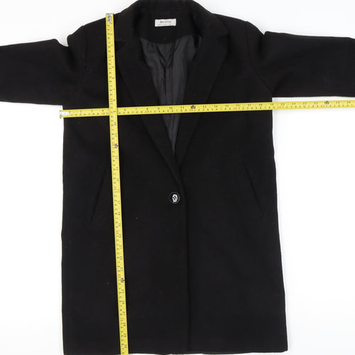 Bershka Women’s Black Wool Blend Mid-Length Overcoat Size 12