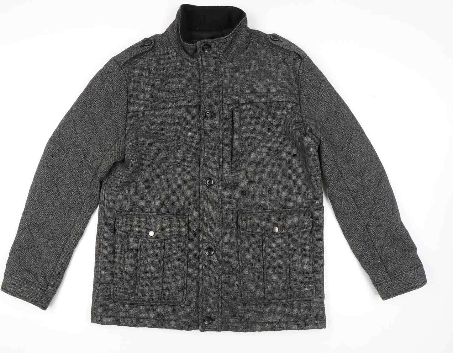 George Men's Grey Quilted Wool Blend Jacket XL 45"-47" Casual Workwear