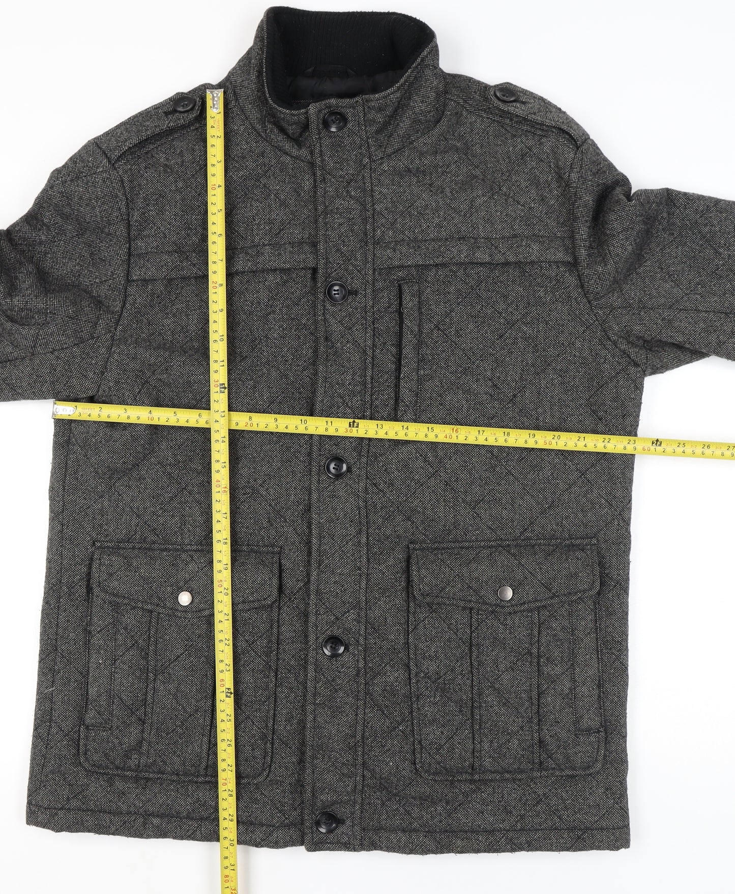 George Men's Grey Quilted Wool Blend Jacket XL 45"-47" Casual Workwear