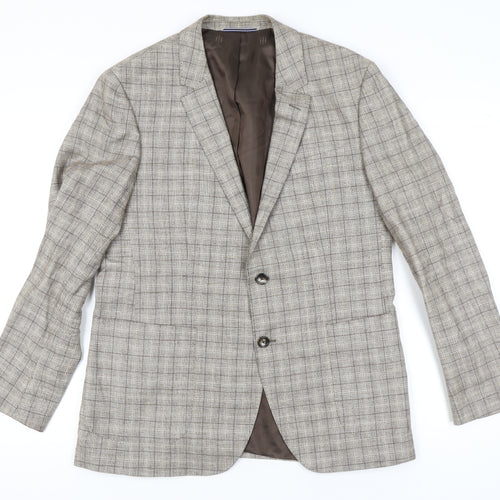Tommy Hilfiger Men Beige Check Blazer Jacket Size 52 Regular Fit