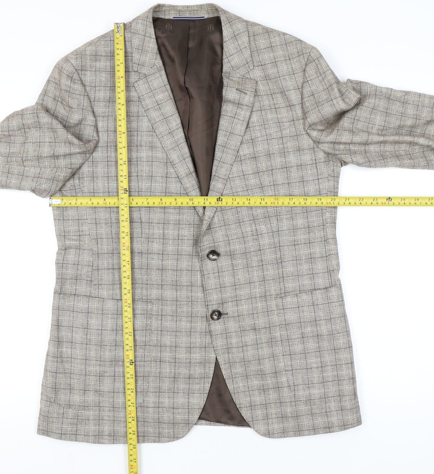 Tommy Hilfiger Men Beige Check Blazer Jacket Size 52 Regular Fit