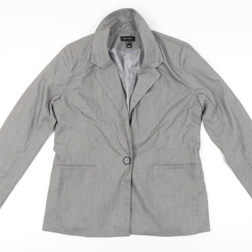New Look Women Grey Size 12 Regular Fit Single Breasted Blazer