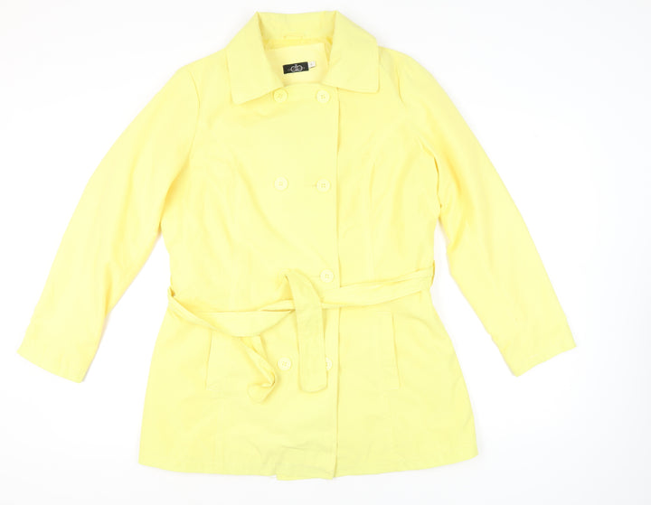 David Barry Women’s Yellow Trench Coat Size 16 Belted Mid-Length