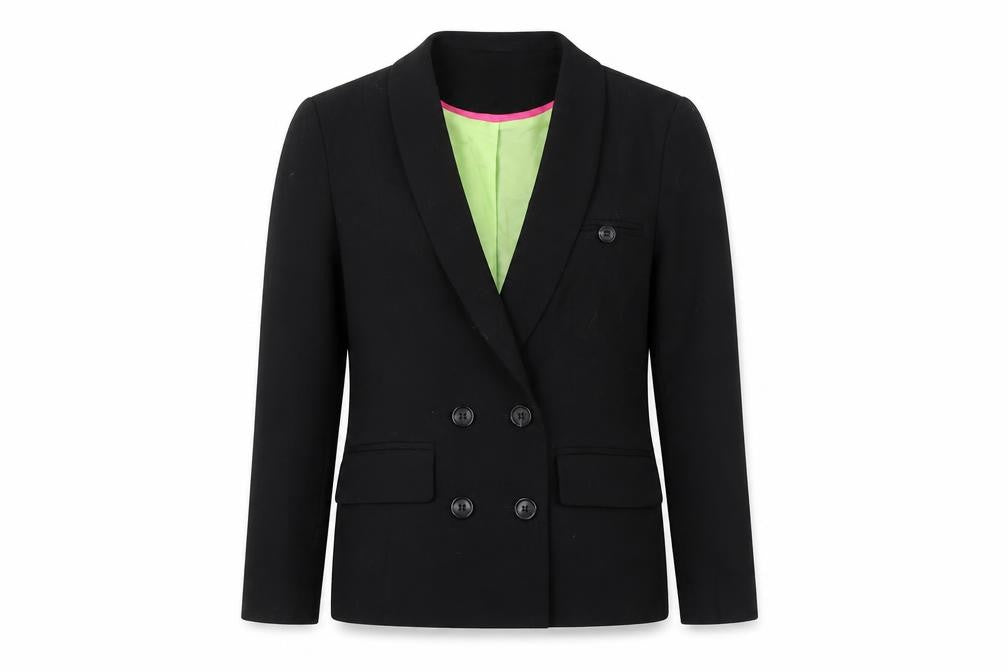 Front view of Denim Co Women Black, size 8, Double-Breasted Blazer Jacket