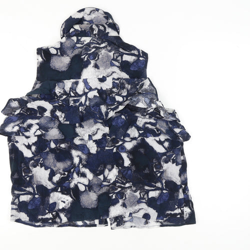 Paul Costelloe Women’s Blue Floral Ruffle Sleeveless Blouse Size 4