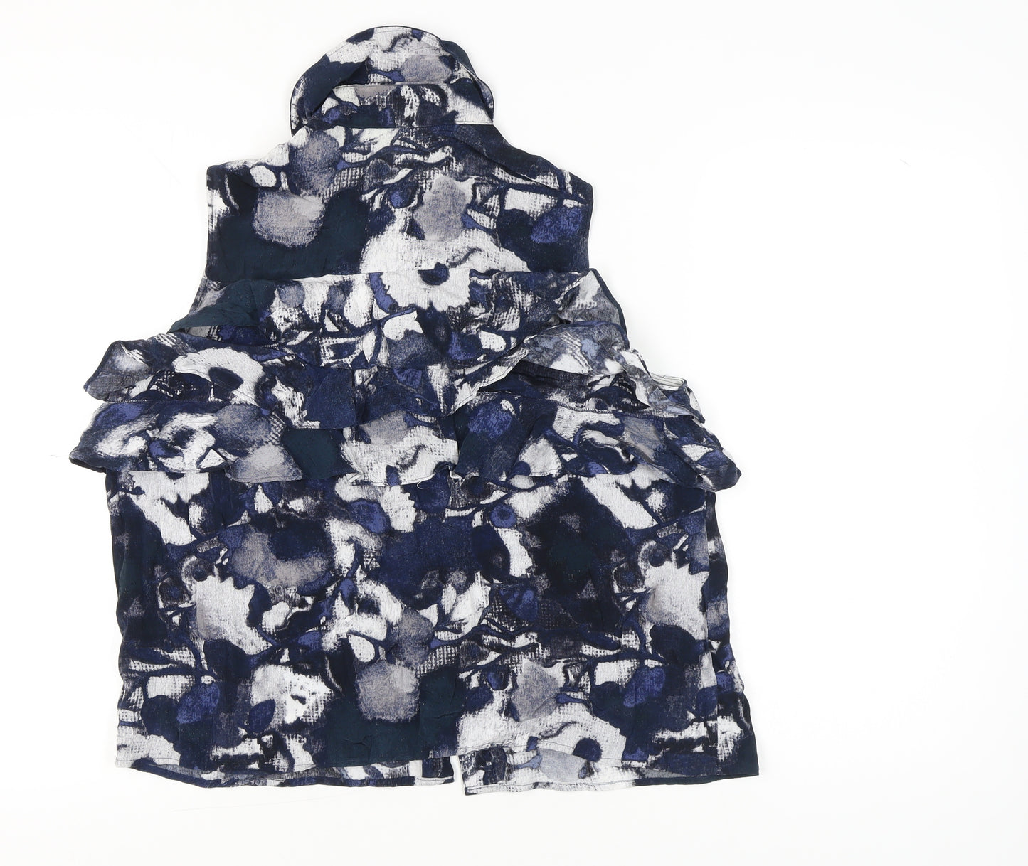 Paul Costelloe Women’s Blue Floral Ruffle Sleeveless Blouse Size 4
