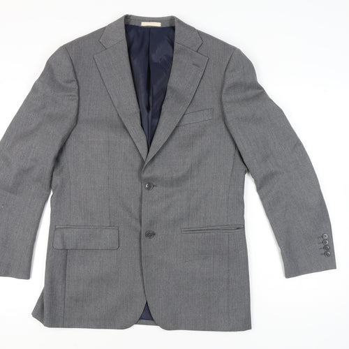 Greenwoods Men's Grey Wool Blend Blazer 38R Two-Button Classic Jacket