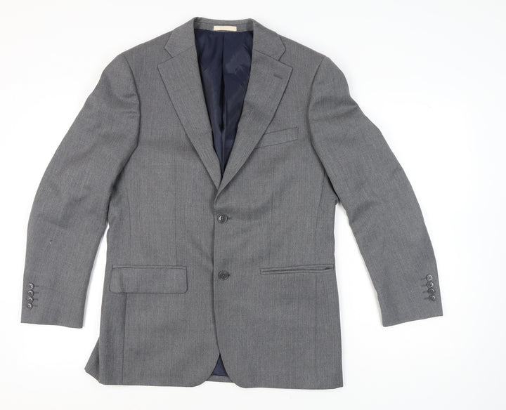 Greenwoods Men's Grey Wool Blend Blazer 38R Two-Button Classic Jacket