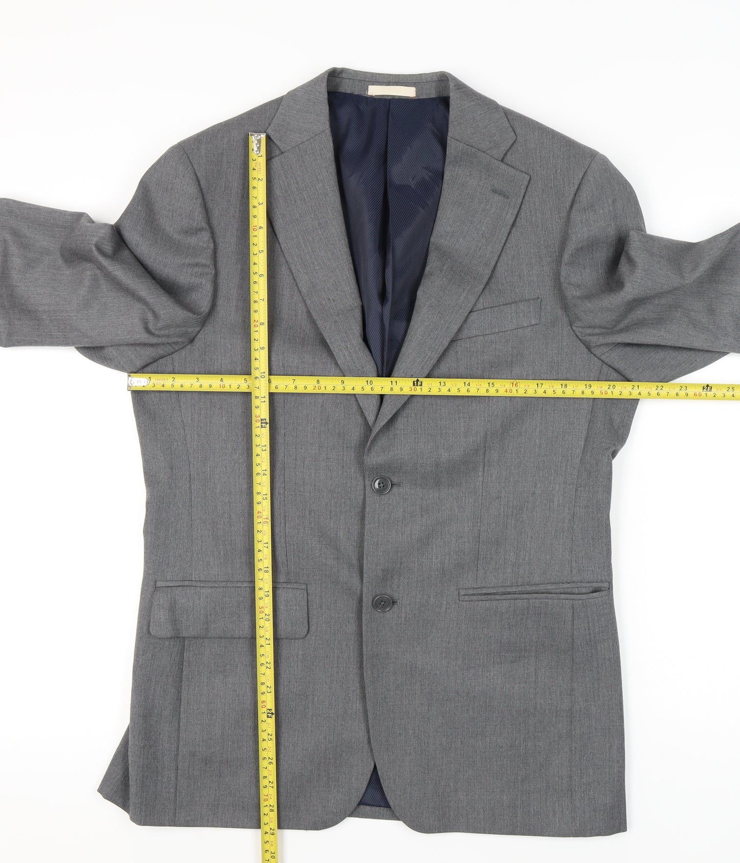 Greenwoods Men's Grey Wool Blend Blazer 38R Two-Button Classic Jacket