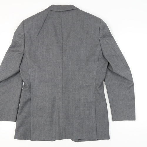 Greenwoods Men's Grey Wool Blend Blazer 38R Two-Button Classic Jacket